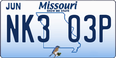 MO license plate NK3O3P