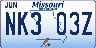 MO license plate NK3O3Z