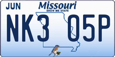 MO license plate NK3O5P