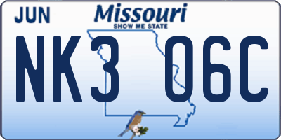 MO license plate NK3O6C