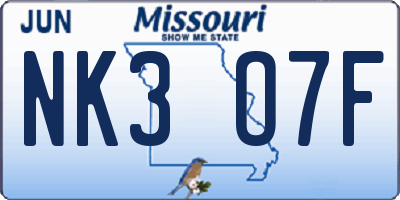 MO license plate NK3O7F