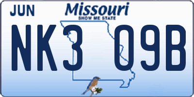 MO license plate NK3O9B