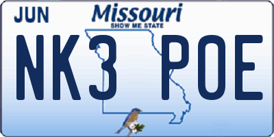MO license plate NK3P0E