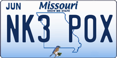 MO license plate NK3P0X
