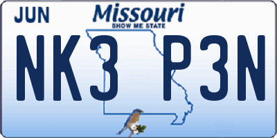 MO license plate NK3P3N