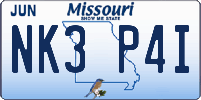 MO license plate NK3P4I