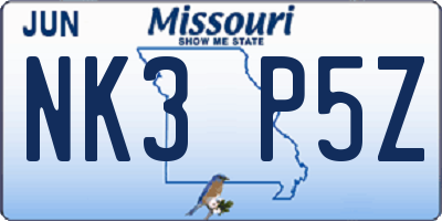 MO license plate NK3P5Z