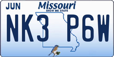 MO license plate NK3P6W