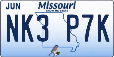 MO license plate NK3P7K