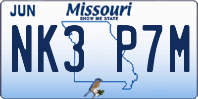 MO license plate NK3P7M