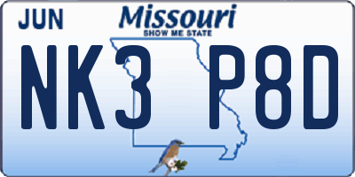 MO license plate NK3P8D
