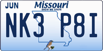 MO license plate NK3P8I