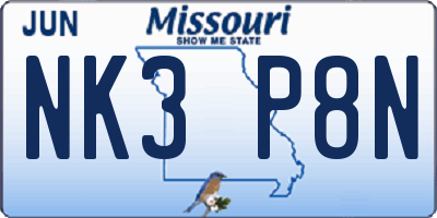 MO license plate NK3P8N