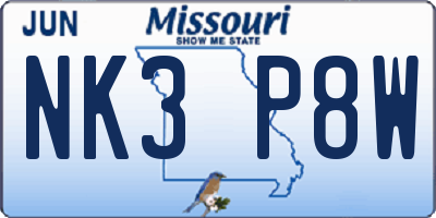 MO license plate NK3P8W