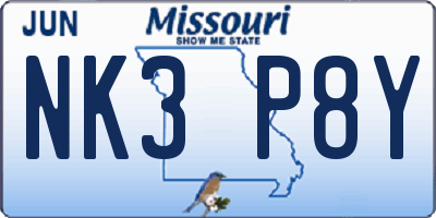 MO license plate NK3P8Y