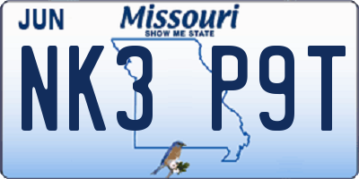 MO license plate NK3P9T