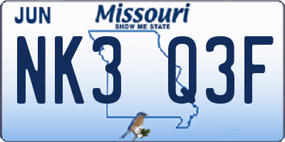 MO license plate NK3Q3F