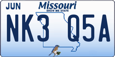 MO license plate NK3Q5A