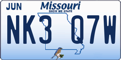 MO license plate NK3Q7W