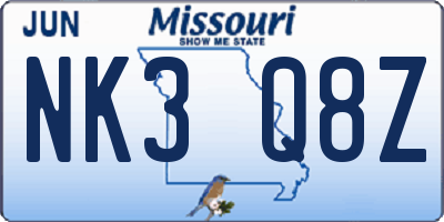 MO license plate NK3Q8Z