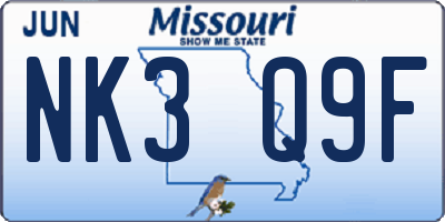 MO license plate NK3Q9F