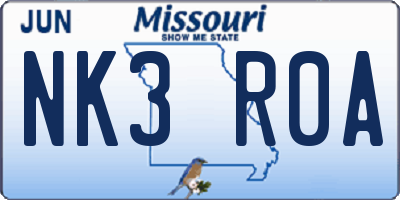 MO license plate NK3R0A