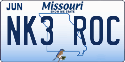 MO license plate NK3R0C