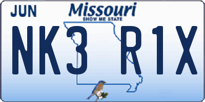 MO license plate NK3R1X