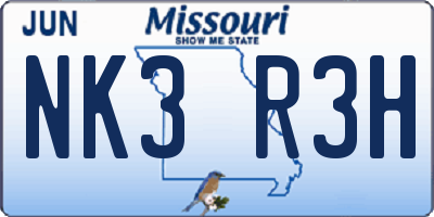 MO license plate NK3R3H