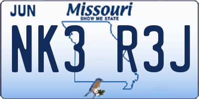 MO license plate NK3R3J