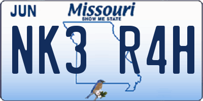 MO license plate NK3R4H