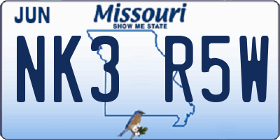 MO license plate NK3R5W