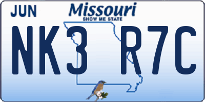 MO license plate NK3R7C