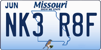 MO license plate NK3R8F