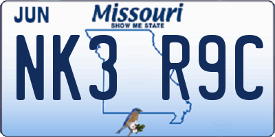 MO license plate NK3R9C