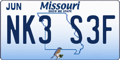 MO license plate NK3S3F