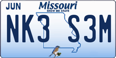 MO license plate NK3S3M
