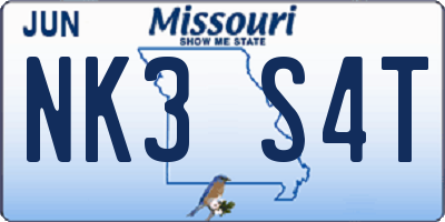 MO license plate NK3S4T