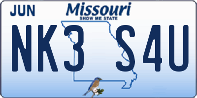 MO license plate NK3S4U