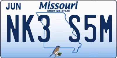 MO license plate NK3S5M