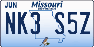 MO license plate NK3S5Z