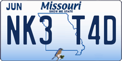 MO license plate NK3T4D