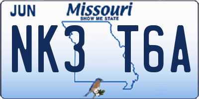 MO license plate NK3T6A