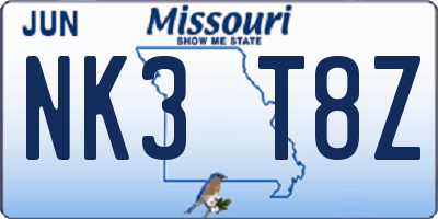 MO license plate NK3T8Z