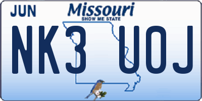 MO license plate NK3U0J