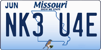 MO license plate NK3U4E