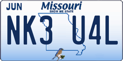 MO license plate NK3U4L