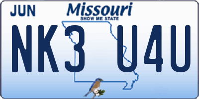 MO license plate NK3U4U