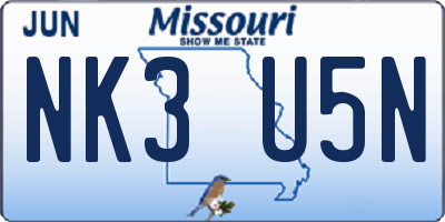 MO license plate NK3U5N