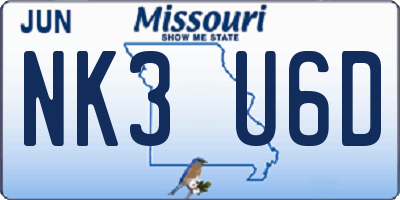 MO license plate NK3U6D